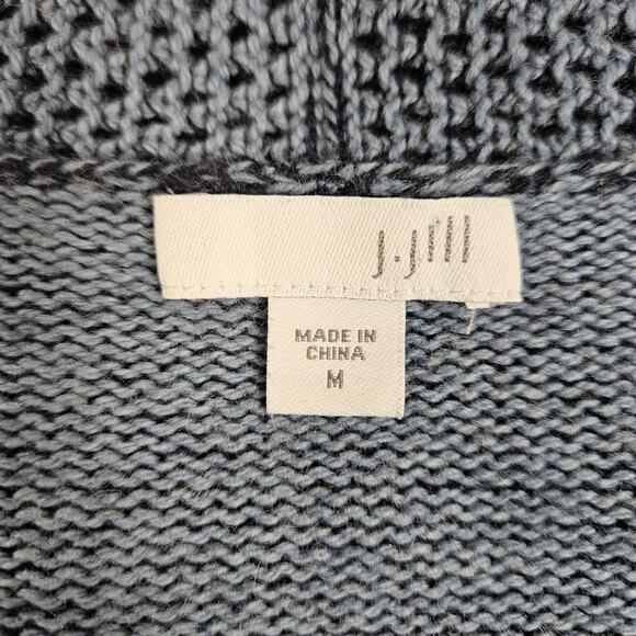 J. Jill Long Cardigan Sweater Size Medium Blue Wool Cotton Blend Beaded Tie - Picture 3 of 7